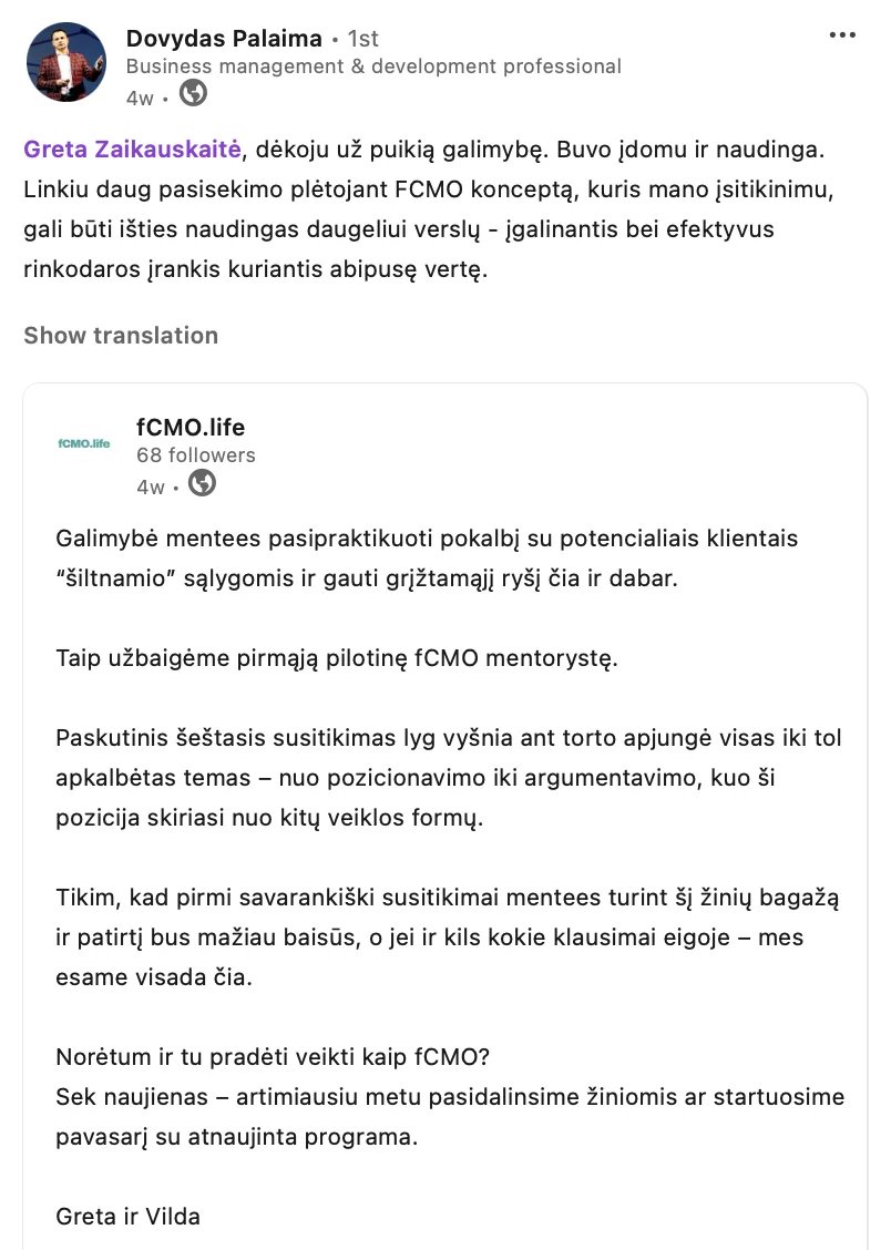 fCMO Bootcamp atsiliepimas